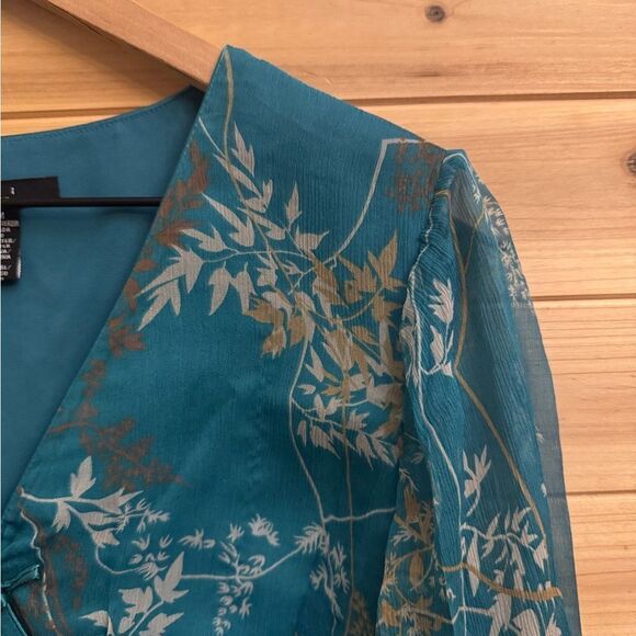 Vintage ECI Size Medium Silk V Neck Chinese Mandarin Collar Babydoll Blouse - Picture 7 of 14